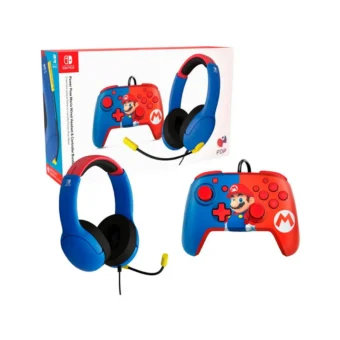 Mando Nintendo Switch Mario con audífonos y micrófono PDP, compatible Switch OLED y Lite